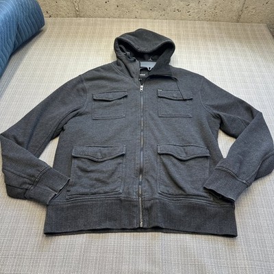 Hurley Sherpa Lined Jacket Mens Large Full Zip Hooded Utility Pockets Grey