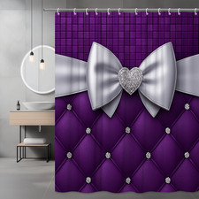 Elegant Purple Shower Curtain with Bow and Heart Design