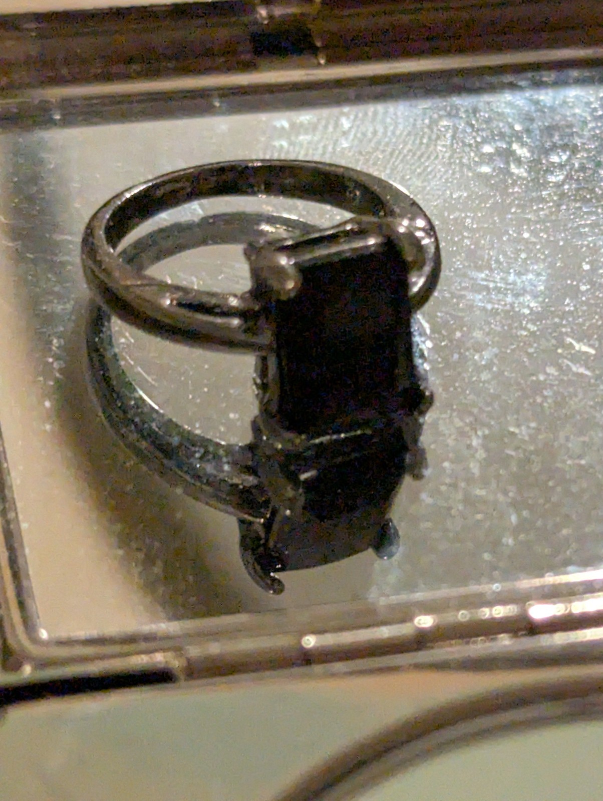 Small Black Rectangular Stud Black Ring - image 9