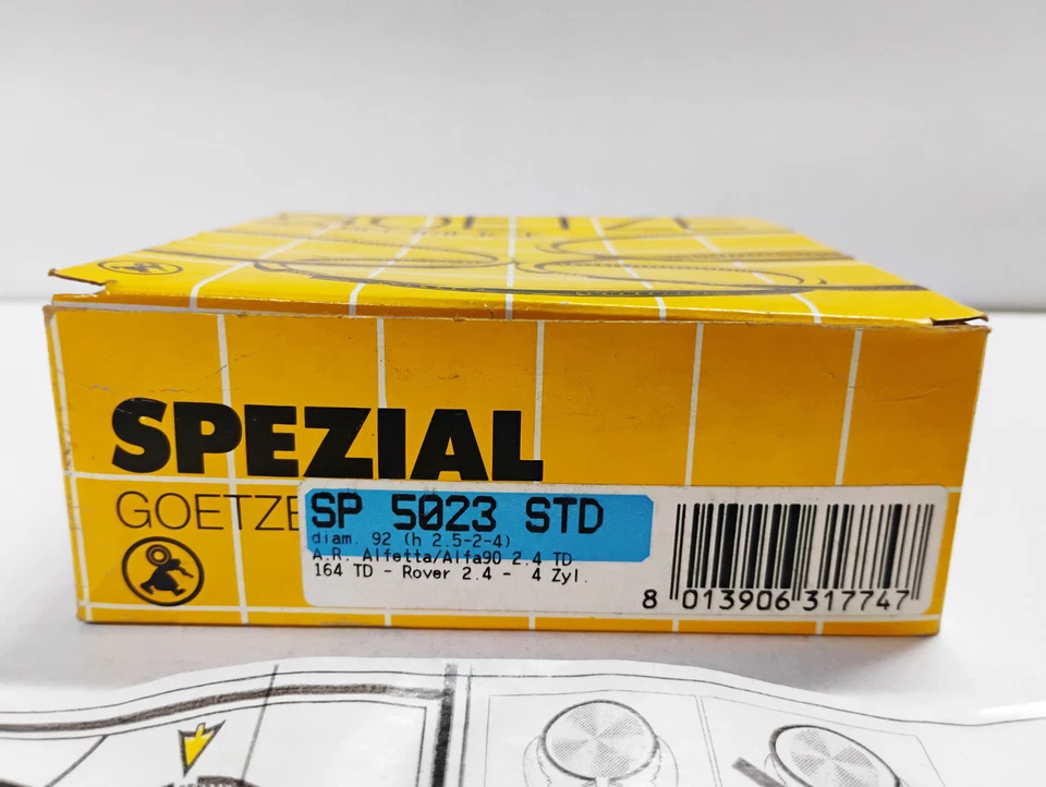 SP 5023 STD GOETZE SERIE FASCE PISTONI ø 92 PER ALFA ROMEO ALFETTA / 90 2.4 TD Foto 2 de 2
