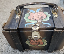 Vintage Le Jule Wooden Box Purse Floral Motif
