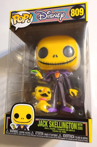 Funko Pop Disney NBC #809 Jack Skellington With Zero 10" Figure Black Light
