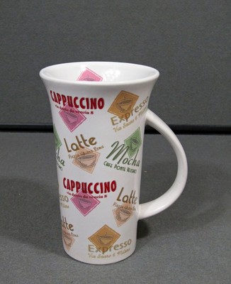 Espresso Cappuccino Latte Mocha Tall Mug 12oz Café Typography 6'' H Unmarked
