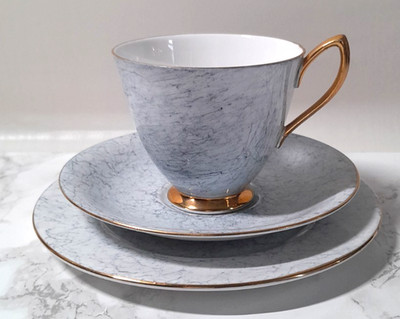 Royal Albert Gossamer Trio - Teetasse Untertasse Teeteller grau sehr guter Zustand um 50er Jahre