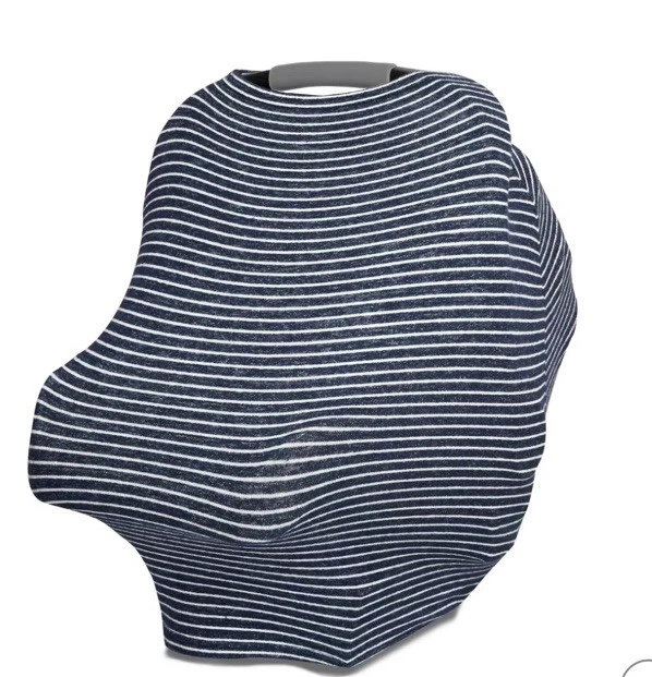 Cubierta de lactancia de asiento de coche Aden Anais tejido de algodón multiuso azul marino a rayas Foto 2 de 4