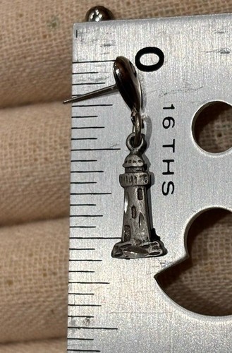 Lighthouse Dangle Earrings Etched Design Ocean Nautical Theme - Picture 6 of 6