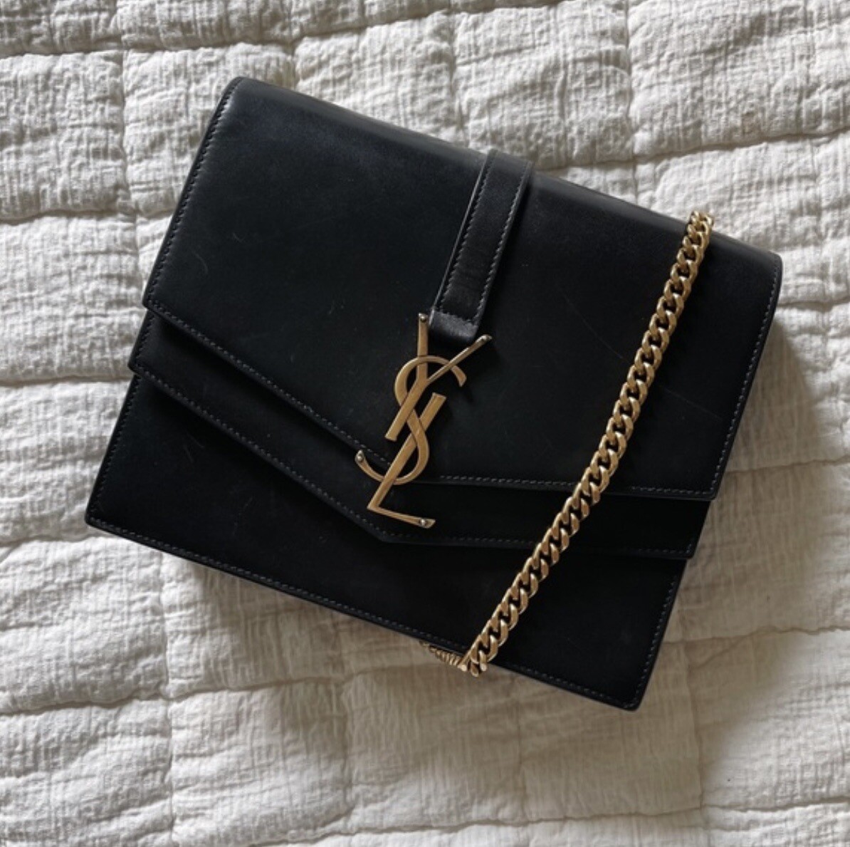 Borsa a tracolla Saint Laurent Sunset Bronzo Hardware Media Pelle Nera