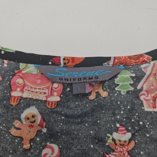 Serene Uniforms Women’s Christmas Gingerbread Man Scrub Nurse Vet Tech New Large - Picture 4 of 9