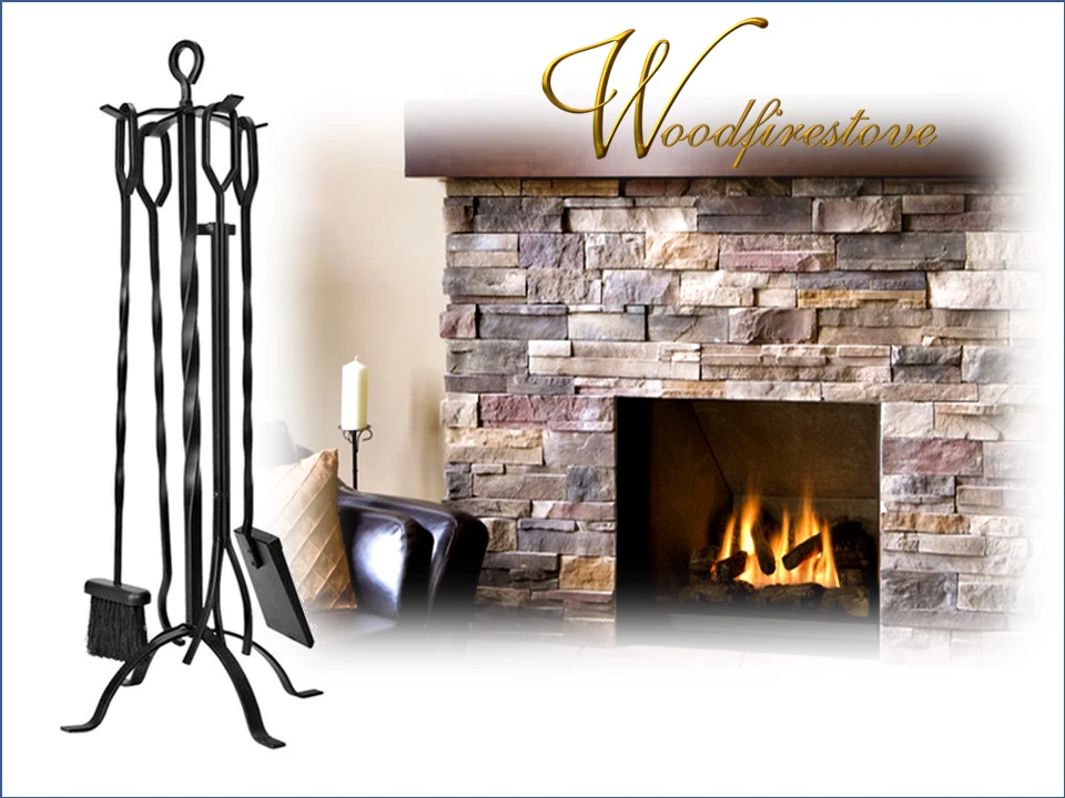WOOD HEATER 5 Piece Wrought Iron Design Fireplace Tool Set (H81cm) FIRETOOL  SET | eBay
