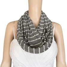 Dark Grey And White Stripe Infinity Scarf. Cotton Spandex Circle Scarf.