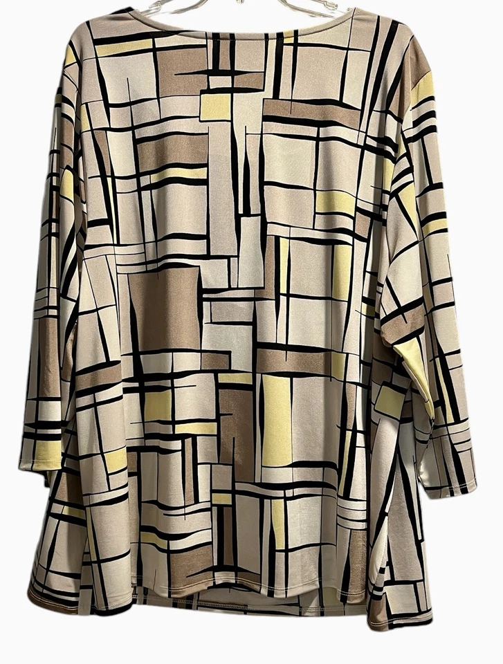 Top Capucha Dana Buchman Talla Grande 3X Amarillo Tostado Blanco Manga 3/4 Geométrica Carrera Foto 2 de 4