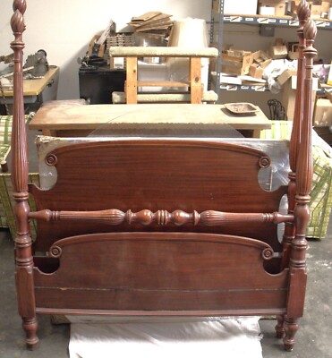 Queen Four Poster Rice Carved Bed Frame w/ Side Rails and Boards ...