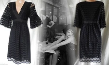 Flapper Dress Gatsby Vintage Victorian Lace Gothic Boho 40s Tea Black 10 38 US 6