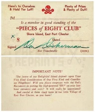 PIECES OF EIGHT CLUB MEMBERSHIP CARD - VINTAGE REPRINT