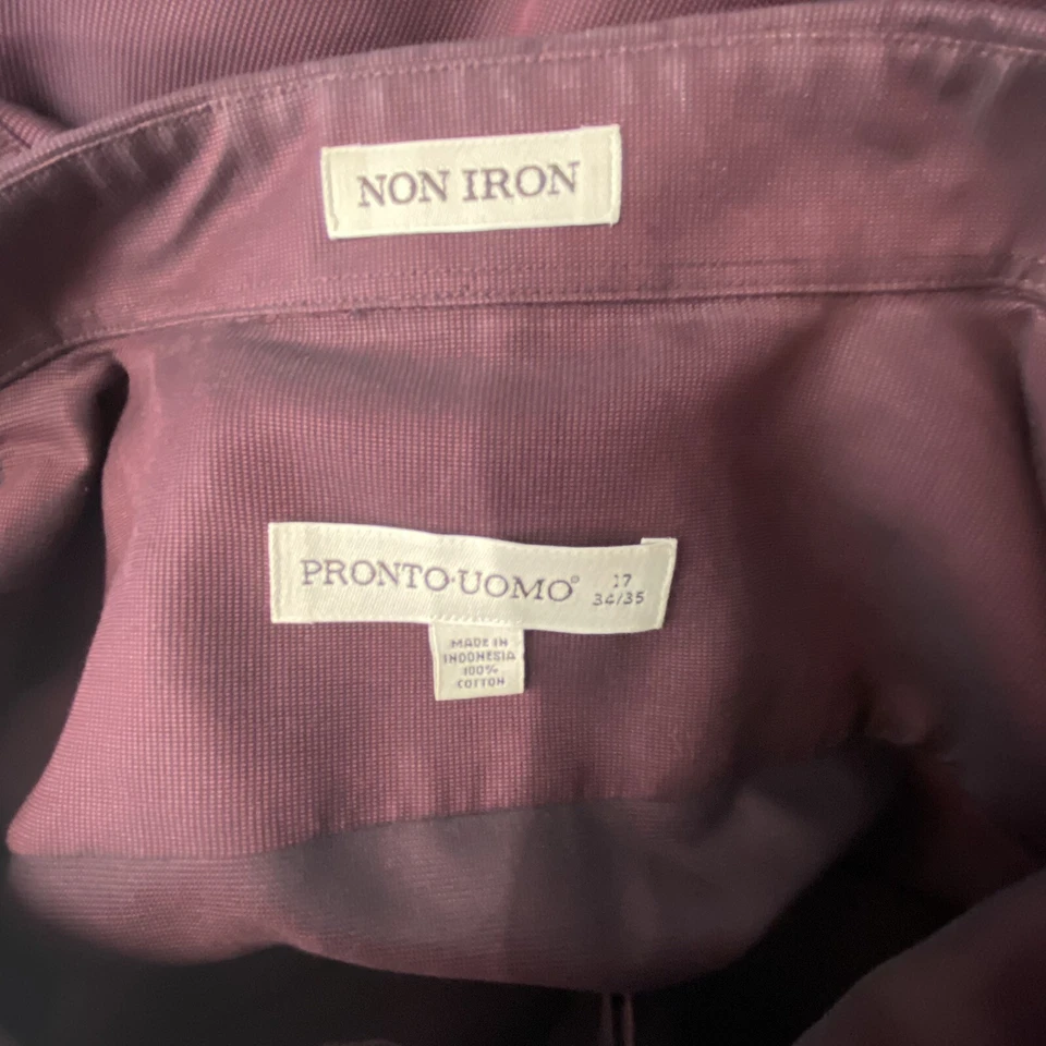 Camisa de vestir Pronto Uomo para hombre 17 - 34/35 granate sin planchar manga larga Foto 4 de 4