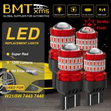4PCS 7443 7440 LED Red Strobe Flash Blinking Brake Stop Tail Parking Light Bulbs