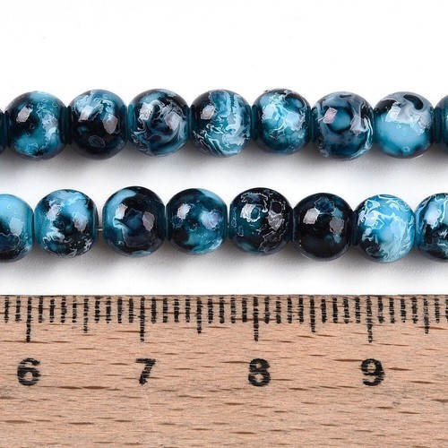 Glass Round Beads Black Mottled Marble Sky Blue 6mm 135pcs/Strand Multicoloured - Picture 3 of 5