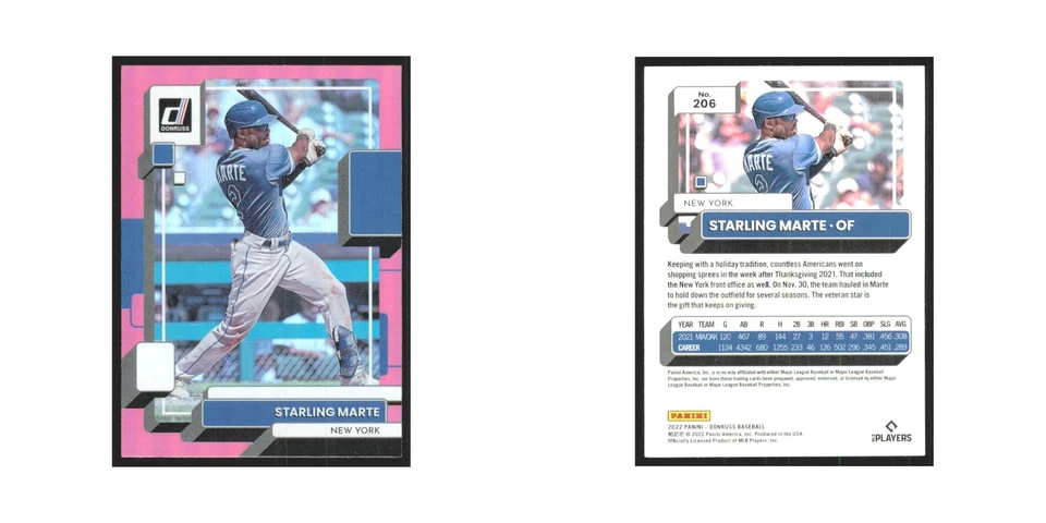 2022 Donruss Pink Starling Marte Mets #206 - Image 3 of 3