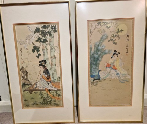Vintage Pair of Chinese water colour painting Signed L73cm*W40cm
