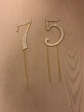 GOLD Rhinestone Crystal Covered 75th 75 Anniversary Birthday Number Cake Topper