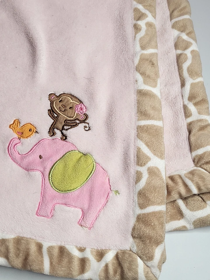 Manta bebé Carter’s rosa elefante mono pájaro felpa jirafa ribete esponjoso Foto 2 de 4