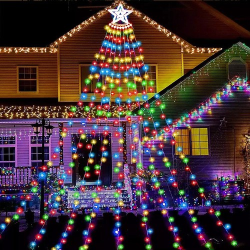Outdoor Christmas Decor Plug in LED Star String Lights Waterfall Xmas Tree Light - Picture 8 of 24
