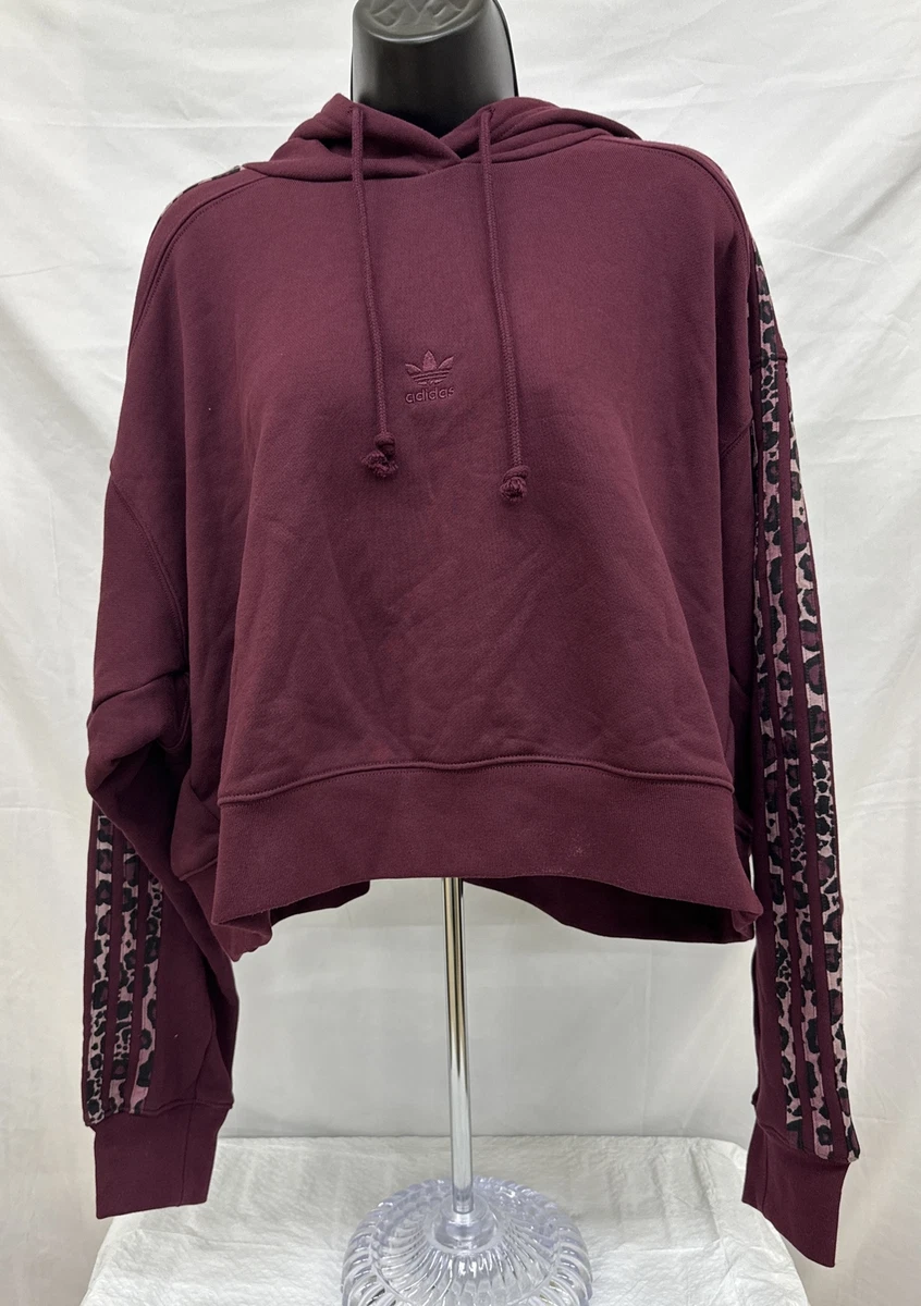 NWT Sz 1X Adidas Women s 3 Striped Animal Print Cropped Hoodie. Maroon. Logo