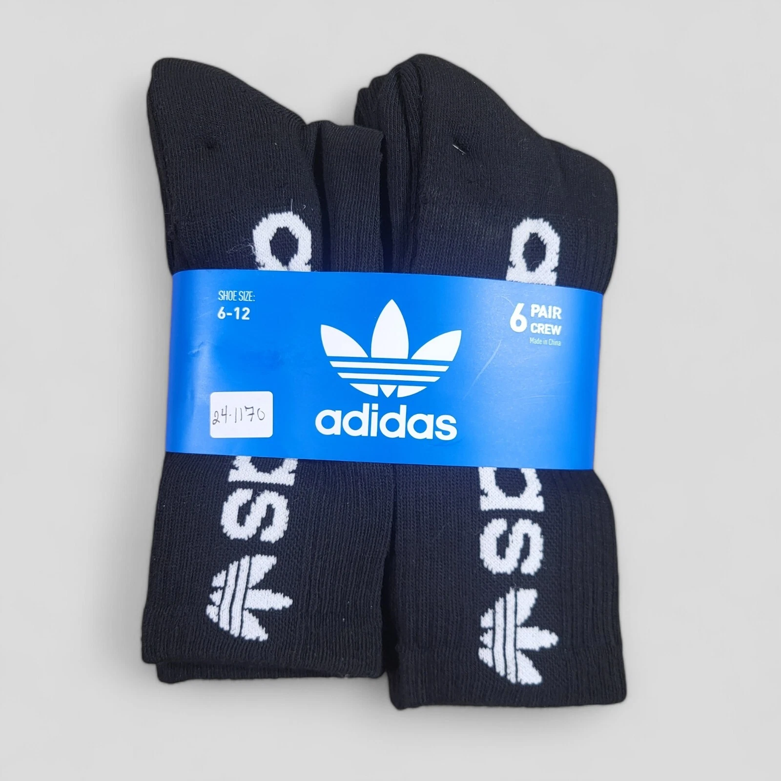 ADIDAS Mens Socks Crew Moisture Wicking Everyday 6 Pair Shoe Size 6-12 Black