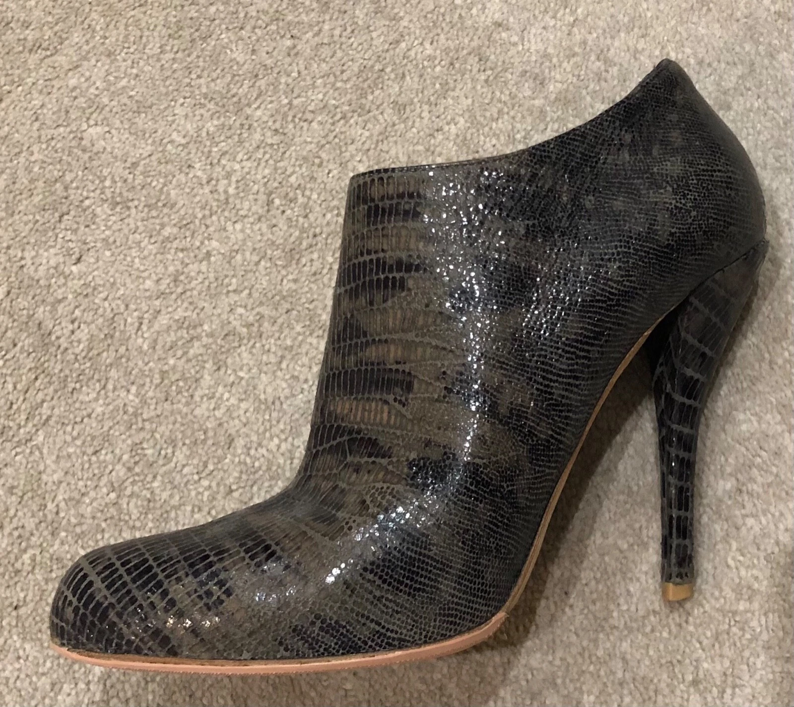 Bottes cheville à talons hauts plate forme Christian Dior Olive Lizard Eur taille 37