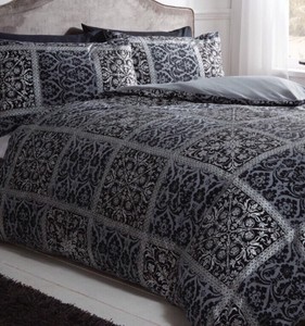 Luxury Kingsize Duvet Set Black Silver Grey Ethnic Moroccan Tile Image Is Loading Luxury Kingsize Duvet Set Black Silver Grey Ethnic