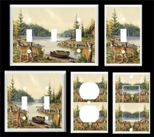 DEER DOE AND BUCK ON A LAKE COUNTRY RUSTIC LIGHT SWITCH COVER PLATE  U PICK SIZE