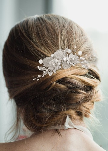 Bridal Wedding Flower Leaves Pearl Headpiece Hair Accessory Hair Side Comb - Picture 12 of 14
