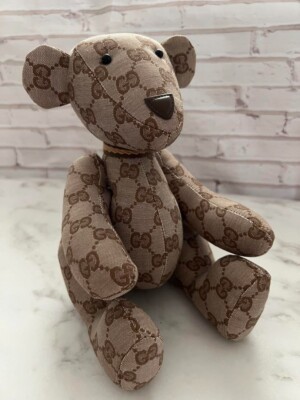 GUCCI GG Pattern Monogram Teddy Bear Beige Canvas Plush Doll GUCCI GG Pattern Monogram Teddy Bear Beige Canvas Plush Doll