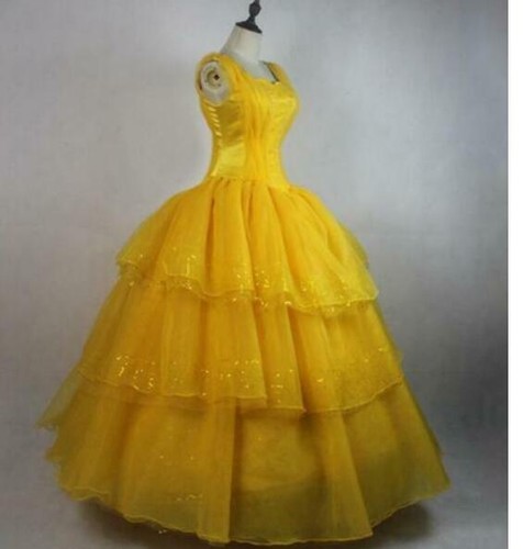 Cosplay adulte princesse belle costume beauté et la bête robe fantaisie jaune chaud - Photo 1 sur 6