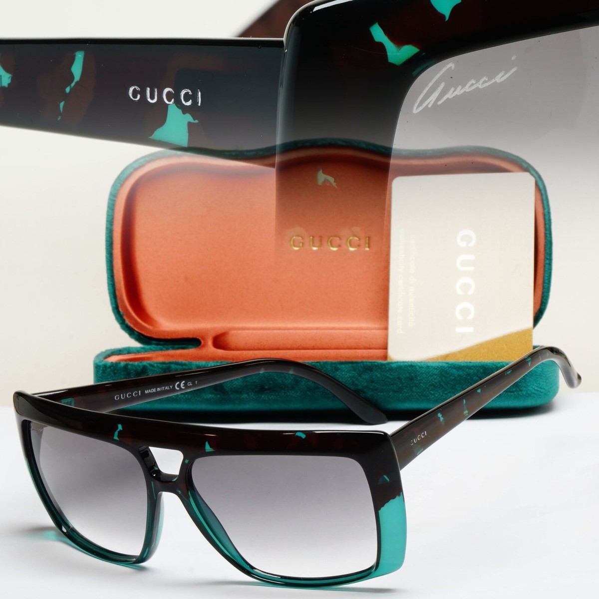 Gucci Sunglasses 2010 Vintage Unisex Turquoise Havana Grey  display picture 3