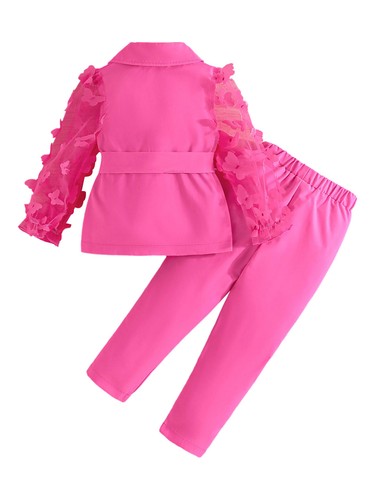 Kids Girls Set Casual Daily Coat Set Belt Design Pants Set Fashion Trends Lapel - Picture 30 of 42