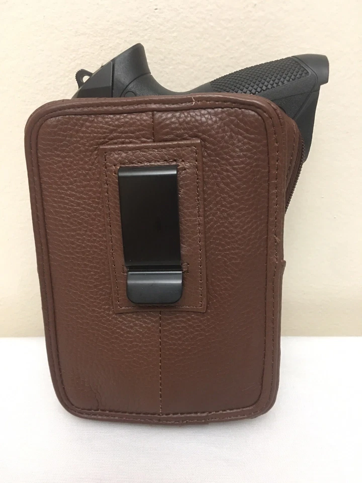 Coldre clipe cinto pistola bolsa de couro marrom genuíno 7” X 5” X 1,5” - Imagem 3 de 4