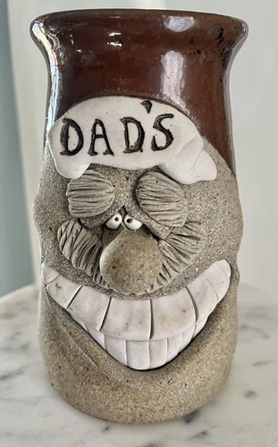 Vintage Studio Art Pottery 3D Stoneware Glazed Mug Ugly Face DAD Gift Preowned