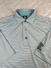 Footjoy FJ Polo Shirt Mens M White Blue Check Stretch Golf Pullover