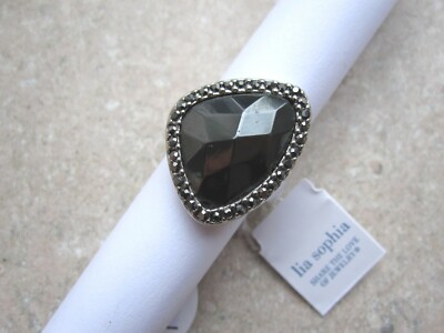Lia Sophia Glam Rock Genuine Hematite & Cut Crystals Ring - Size 9