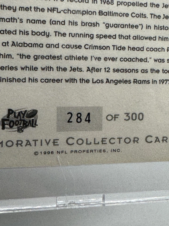 1996 NATIONAL SCC JOHN ELWAY JOE NAMATH AUTOGRAPHED CARD #284/300 NEAR MINT - Image 4 of 4