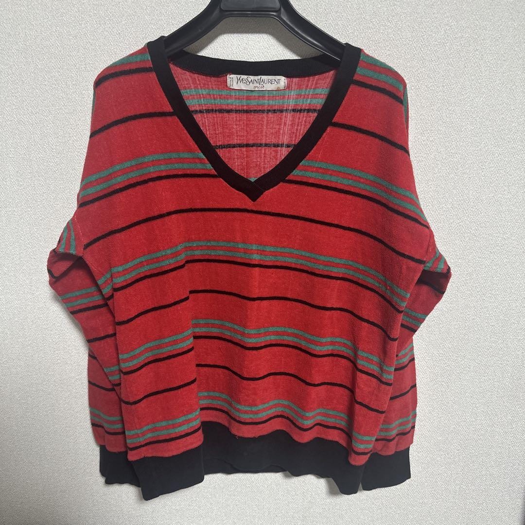 Autentica maglia Yves Saint Laurent manica lunga a righe scollo a V taglia S donna