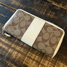 COACH Signature Logo Zip-Around Wallet Brown/Beige Unisex Credit Card