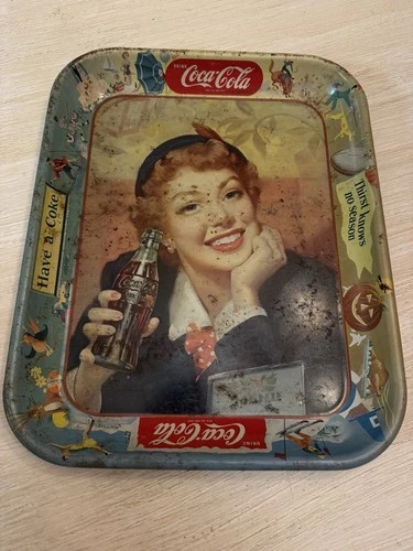 Vintage 1950's Coca-Cola Metal Serving Tray "Thirst Knows No Season Have a Coke"
