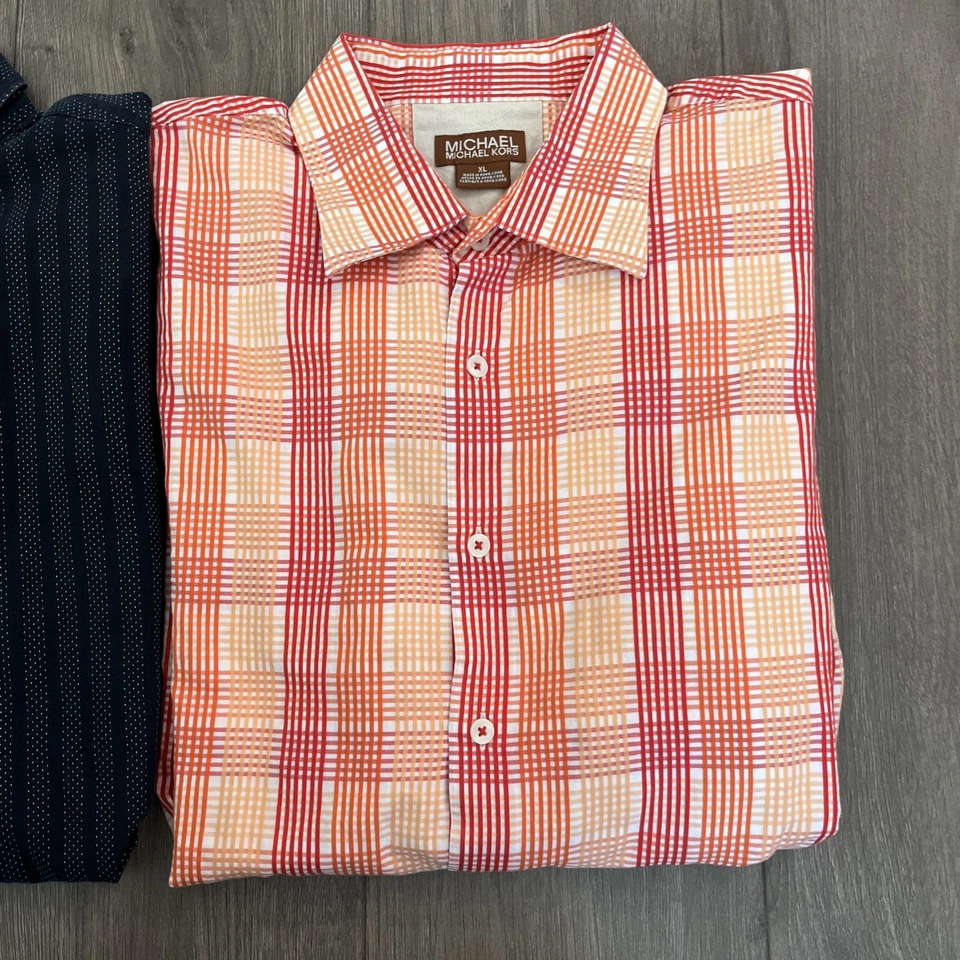 Michael Kors Mens XL Button Up Long Sleeve Shirt Lot Of 2 Black/Orange - Image 3 of 4