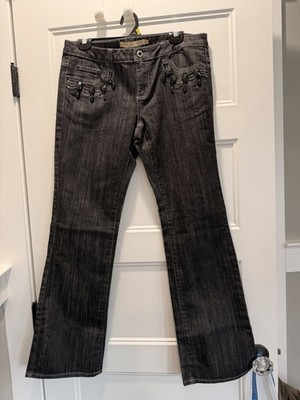 Boom Boom Jeans Black Flared Sz 13 Button Decoration 33x32 Retro Style 90s