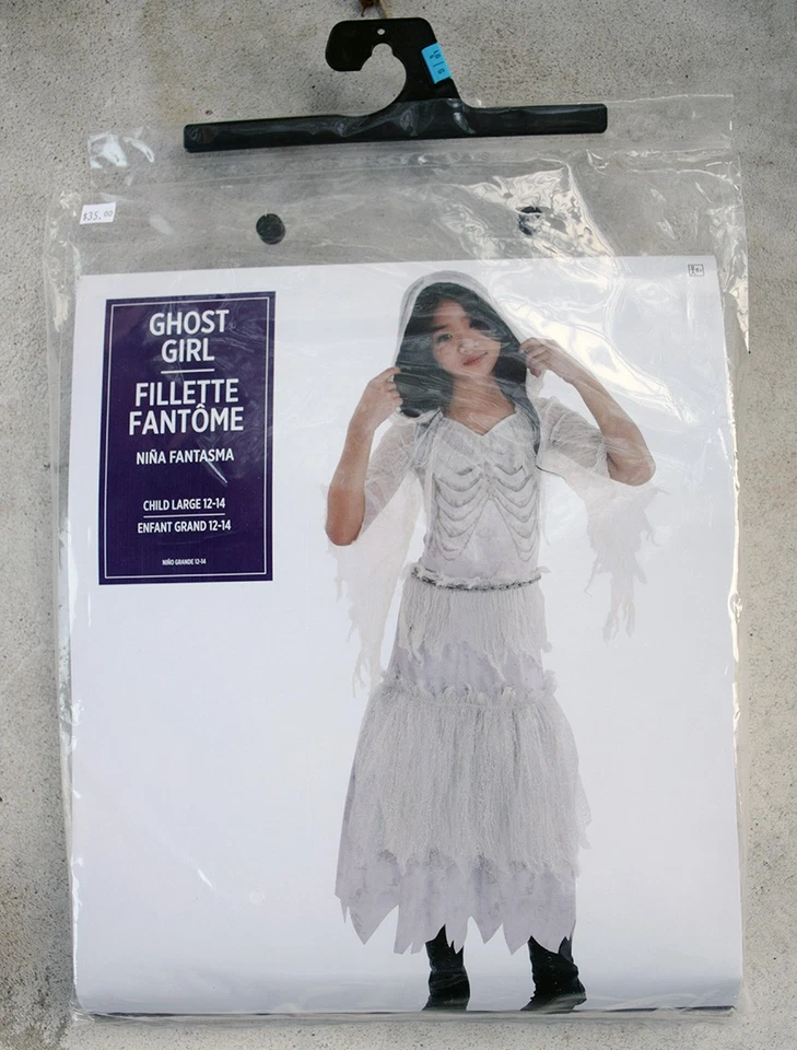Vestido con Capucha Ghost Girl 1-PC, Disfraz de Halloween Blanco Talla L o XL para Niña, NUEVO Foto 3 de 4