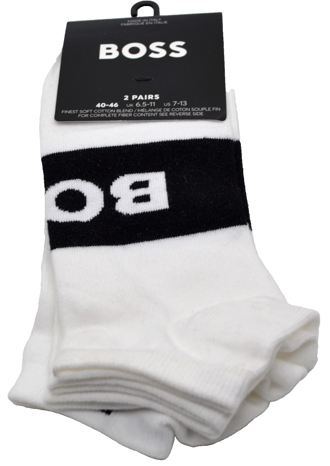 Boss Mens Italy 2 Pack White and Black Logo Cotton Ankle Socks One Size 7-13 6590₽