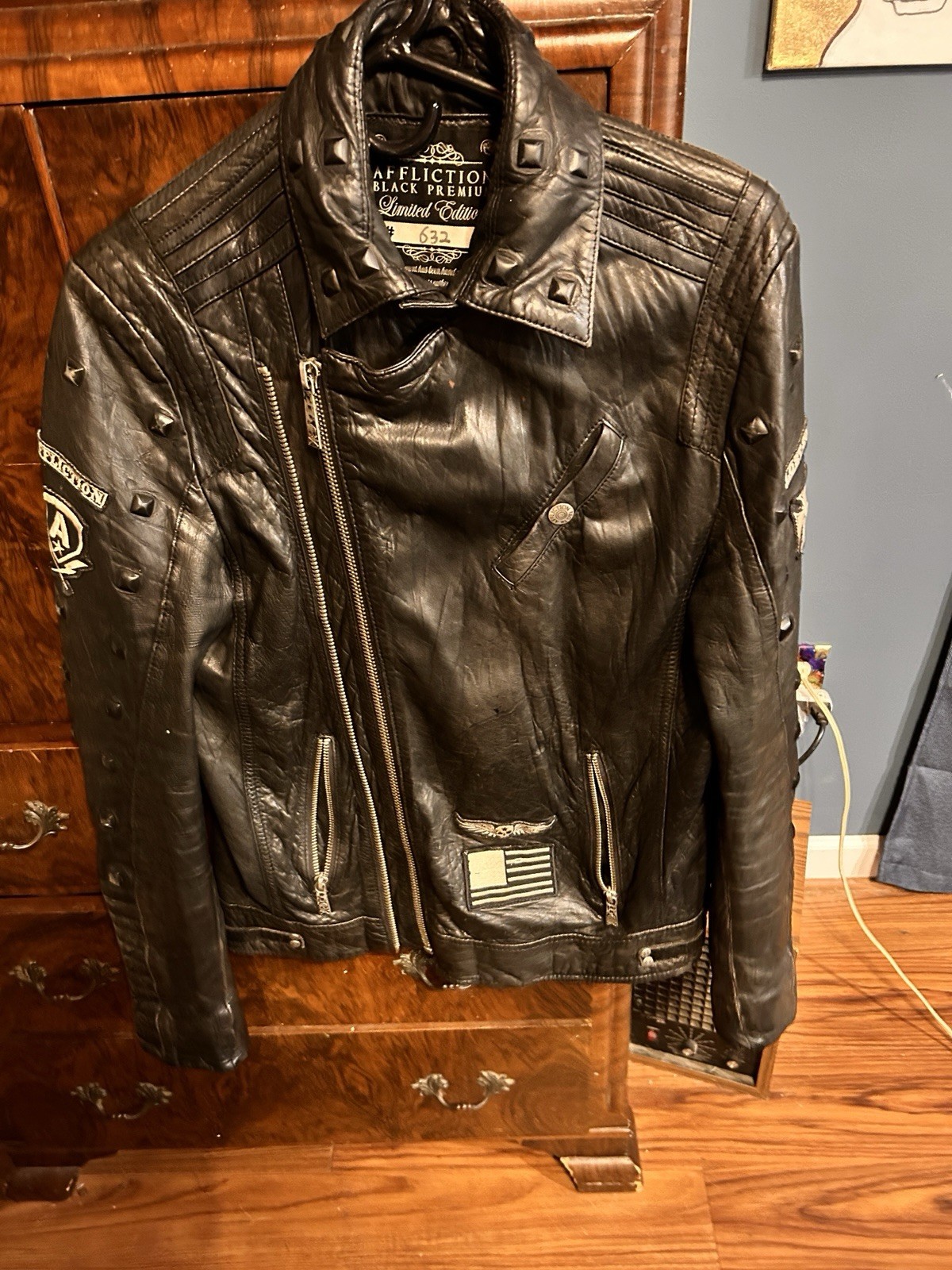 Numbered Black Affliction Leather Jacket - image 2
