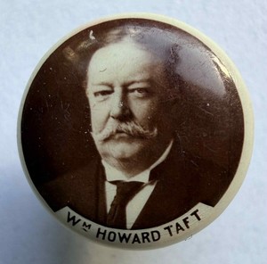 William H. Taft 1/2" Campaign Stud Sepia Celluloid Portrait Rare Miniature 1908